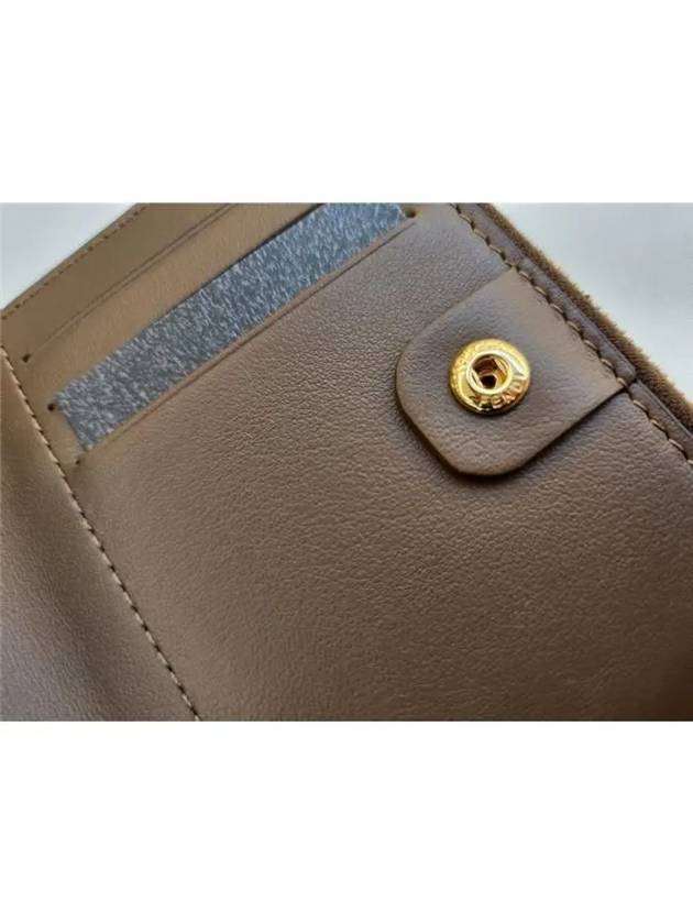 FF logo calfskin zipper halfwallet brown - FENDI - BALAAN.