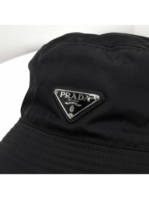 Triangle logo nylon bucket hat black size M - PRADA - BALAAN 5