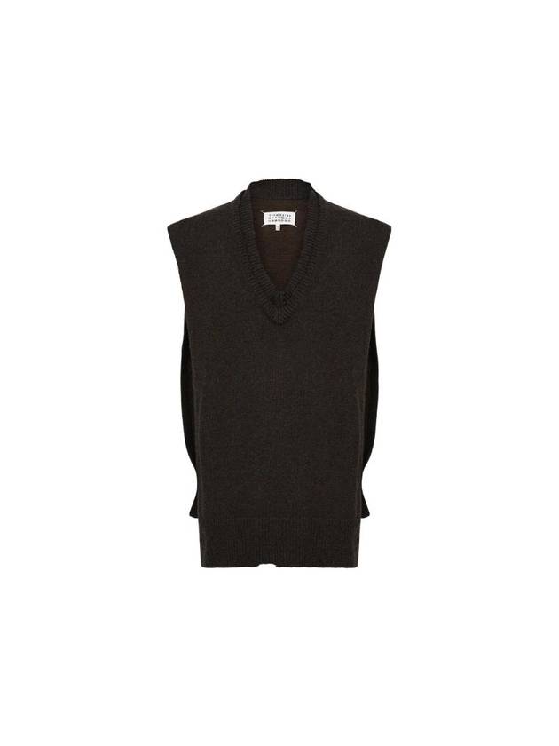 Layered Detail V-Neck Knit Vest Dark Green Walnut - MAISON MARGIELA - BALAAN 1