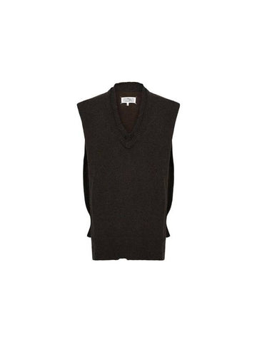 Layered Detail V-Neck Knit Vest Dark Green Walnut - MAISON MARGIELA - BALAAN 1