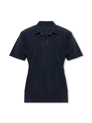 Pleated Polo Shirt Navy - ISSEY MIYAKE - BALAAN 1