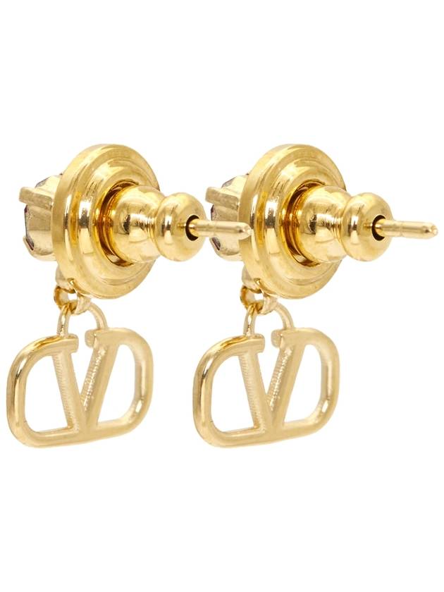 V Logo Crystal Drop Earrings Gold - VALENTINO - BALAAN 5