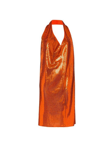 Metallic Halterneck Midi Dress Orange - BOTTEGA VENETA - BALAAN 1