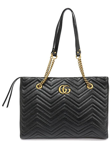 524578 Black Matelasse Chevron Gold Chain GG Marmont Medium Shoulder Bag - GUCCI - BALAAN 1