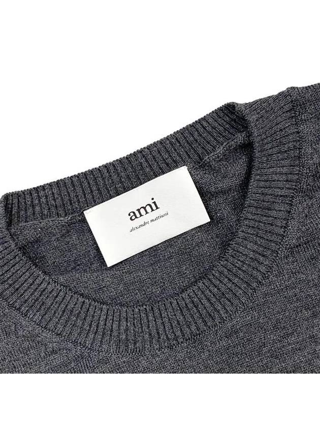 Heart Logo Crew Neck Merino Wool Knit Top Grey - AMI - BALAAN 6