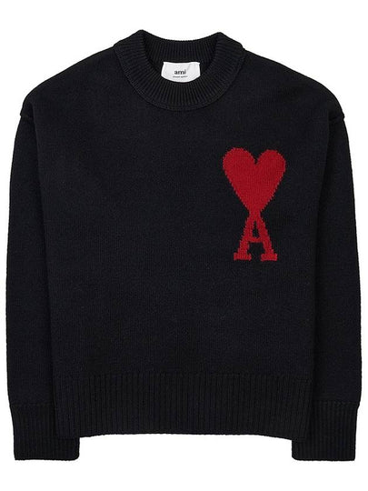 Intarsia Big Heart Logo Wool Knit Top Black - AMI - BALAAN 2