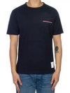 Men's Medium Weight Jersey Tipped Pocket Crewneck Short Short Sleeve T-Shirt Navy - THOM BROWNE - BALAAN 3