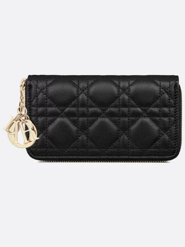 Lady Dior Medium Zipper Wallet Black Cannage Sheepskin S6024ONMJ M900 - DIOR - BALAAN 1