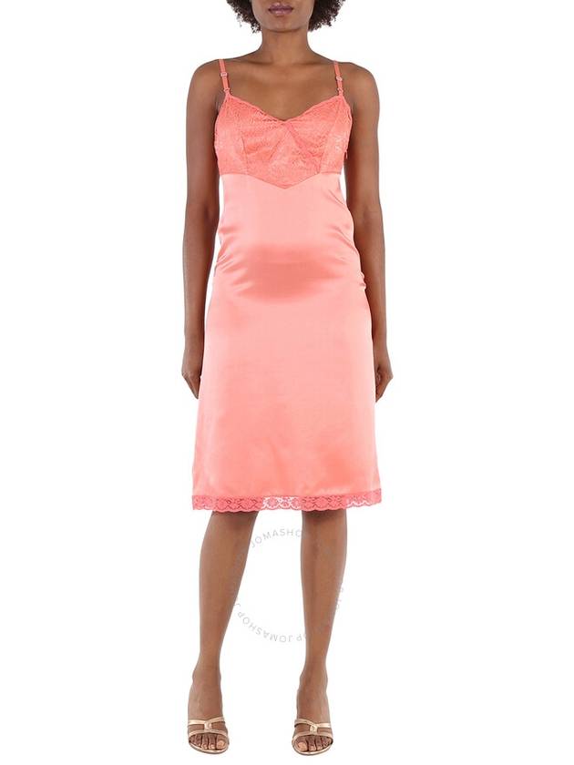 Burberry Coral Red Chantilly Lace Trim Silk Slip Dress, Brand Size 10 (US Size 8) - BURBERRY - BALAAN 1