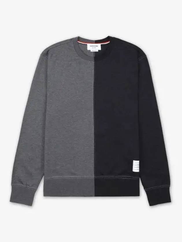 Contrast Stitching Crew Neck Cotton Milano Sweater Grey - THOM BROWNE - BALAAN 2