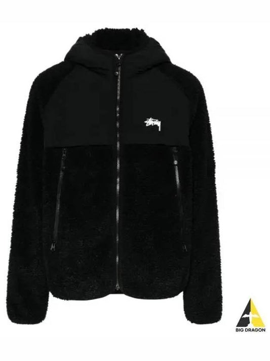 118530 BLACK Sherpa panel hooded jacket - STUSSY - BALAAN 1