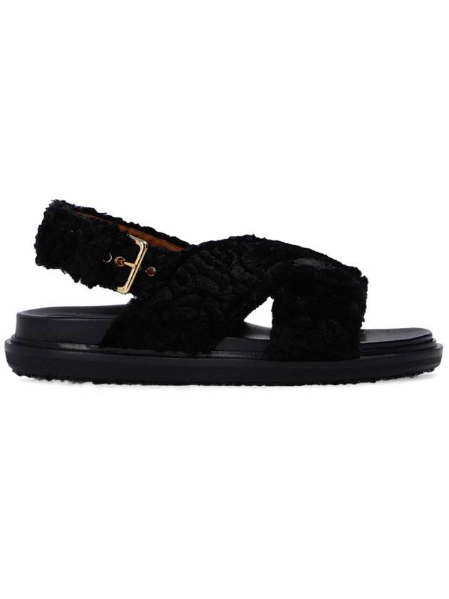 fur shearling fussbet sandals black - MARNI - BALAAN 1