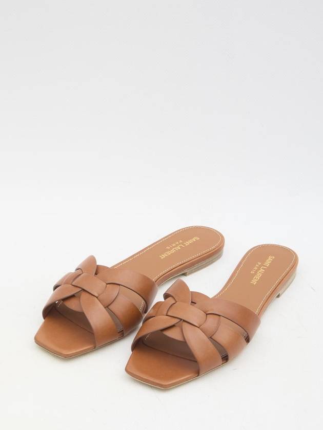 Tribute Smooth Leather Flat Mules Amber - SAINT LAURENT - BALAAN 6