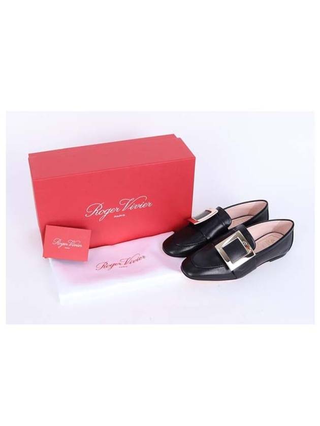 Women's Soft Gold Metal Buckle Loafers Black - ROGER VIVIER - BALAAN.