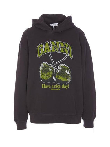 Graphic Print Hoodie Black - GANNI - BALAAN 1