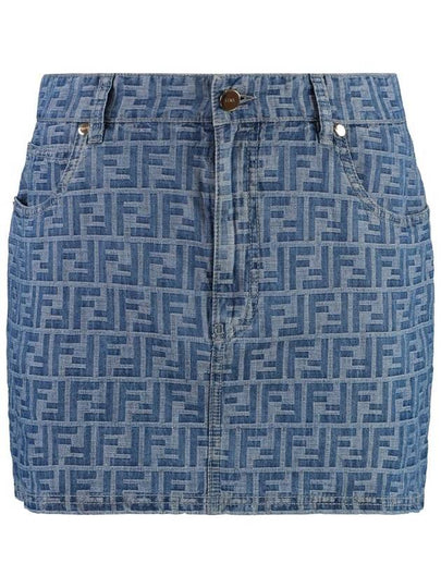 FF Denim Mini A-line Skirt Blue - FENDI - BALAAN 2