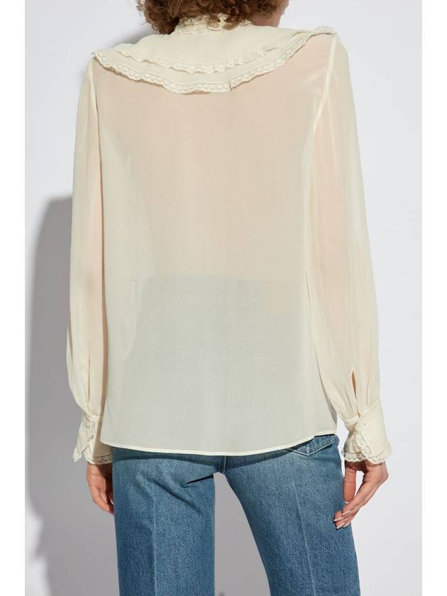 Chloé Silk Top With Lace Trim, Women's, Cream - CHLOE - BALAAN 4