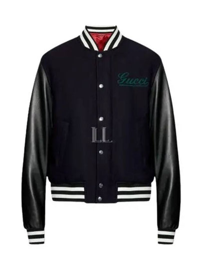 Varsity Wool Leather Jacket Navy - GUCCI - BALAAN 2