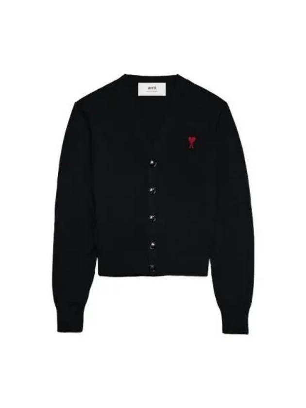 Small Heart Logo Wool Cardigan Black - AMI - BALAAN 2