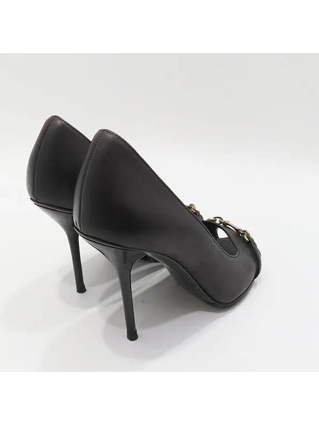 317028 Black leather silver decoration women s open toe heel shoes 36 235MM - GUCCI - BALAAN 4