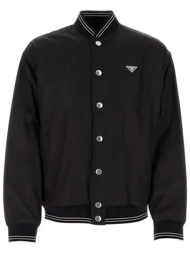 Men's Reversible Re-Nylon Cotton Fleece Bomber Jacket Black - PRADA - BALAAN 2