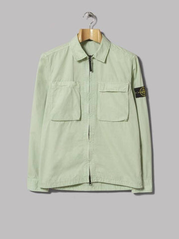 Wappen Patch Old Treatment Zip-Up Overshirt Light Green - STONE ISLAND - BALAAN 1