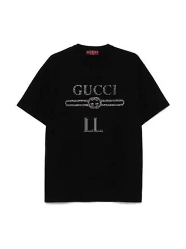 Embroidered Cotton Jersey Short Sleeve T-Shirt Black - GUCCI - BALAAN 2