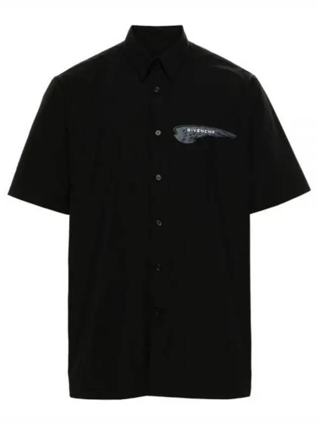 Branded Wing Poplin Short Sleeve Shirt Black - GIVENCHY - BALAAN 2