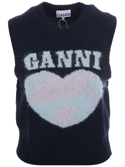 Logo Heart Gilet Vest Navy - GANNI - BALAAN 2