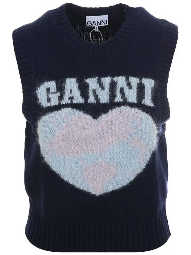 Logo Heart Gilet Vest Navy - GANNI - BALAAN 3