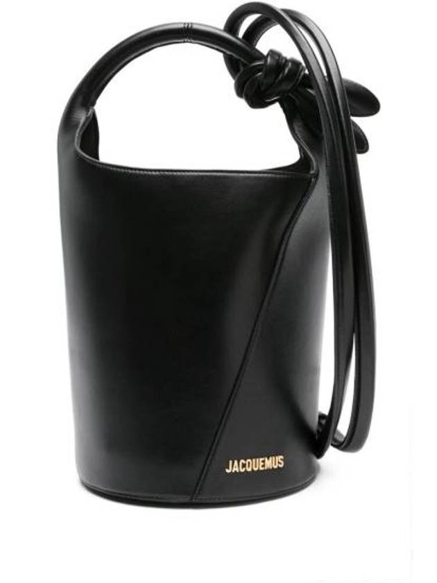 Le Petit Tourni Mini Knotted Leather Bucket Bag Black - JACQUEMUS - BALAAN 2