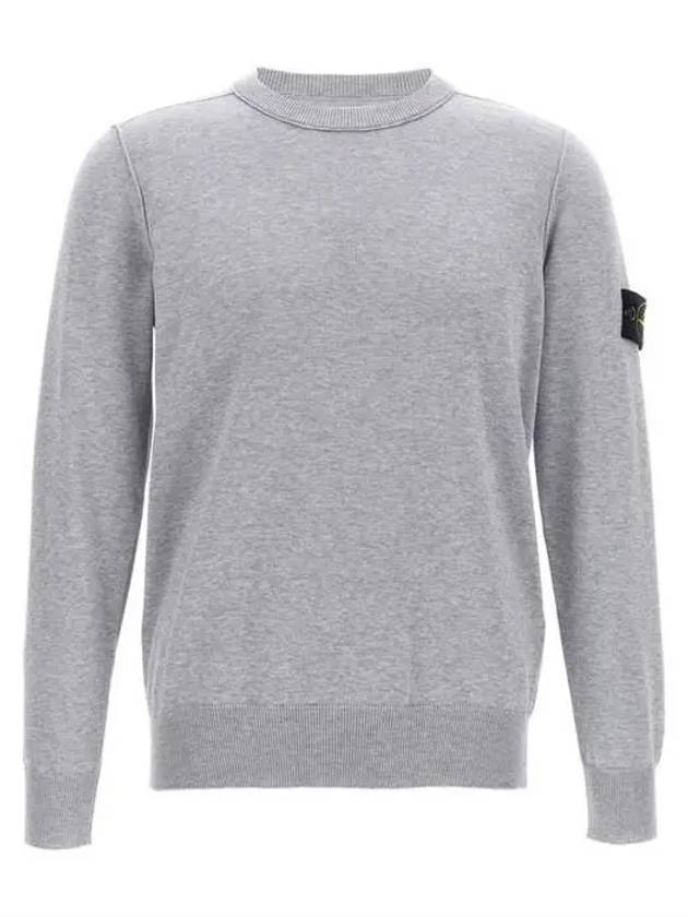 5100053 Soft Organic Cotton Small Roll Detail Crew Neck Knit Top Grey - STONE ISLAND - BALAAN 2