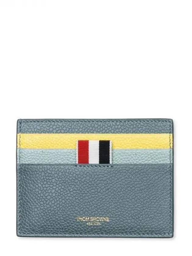 Pebble Grain Leather Card Wallet Blue - THOM BROWNE - BALAAN 2