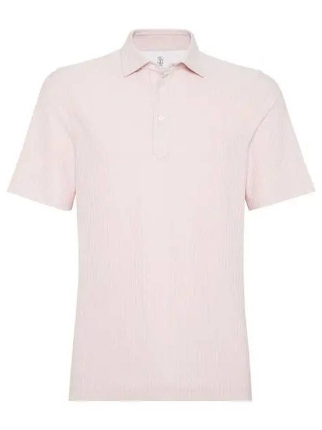 Ribbed Knit Short Sleeve Polo Shirt Pink - BRUNELLO CUCINELLI - BALAAN 2