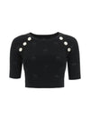 Monogram Gold Button Cropped Viscose Short Sleeve T-Shirt Black - PINKO - BALAAN 3