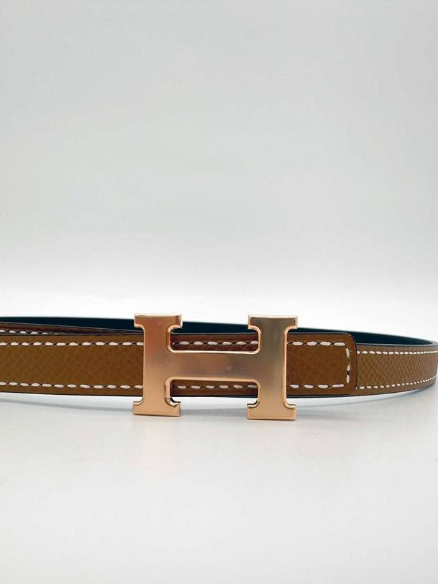 Mini H Buckle Strap 13mm Reversible Leather Belt Pink Gold Black - HERMES - BALAAN 7