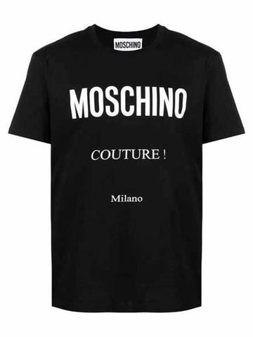 Logo Print Crew Neck Cotton Short Sleeve T-Shirt Black - MOSCHINO - BALAAN 1