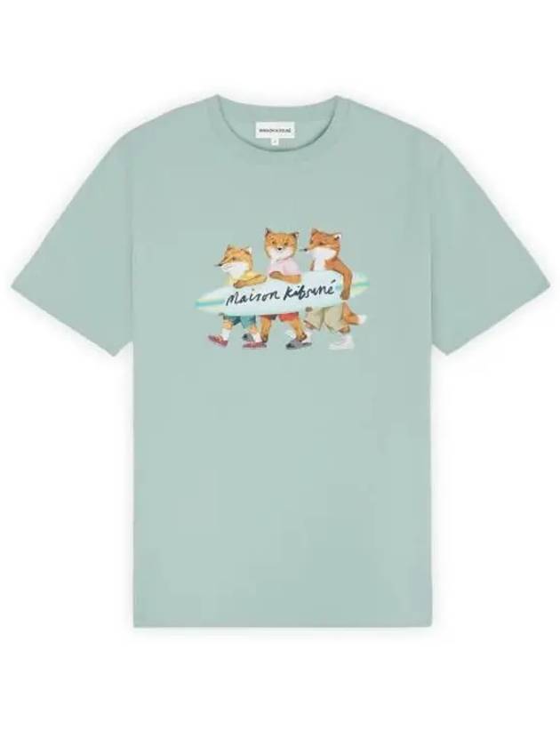 Surfing Foxes Logo Print Short Sleeve T-Shirt Sky Blue - MAISON KITSUNE - BALAAN 2