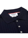 RWB Button Ribbed Polo Wool Knit Top Navy - THOM BROWNE - BALAAN 5