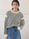 Striped Panel Cropped Knit Top Ivory - NOIRER FOR WOMEN - BALAAN 3