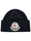 Maxi Logo Patch Wool Navy Beanie 9Z73600 A9526 742 - MONCLER - BALAAN 3