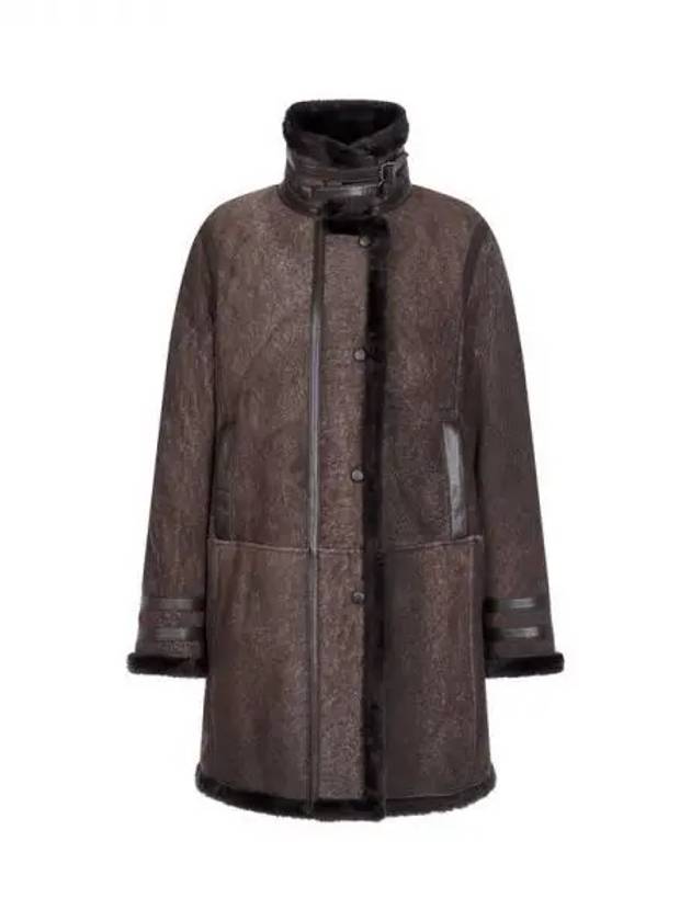 Women s Leather Trim Shearling Coat Dark Brown 270678 - EMPORIO ARMANI - BALAAN 1