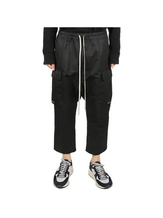 Drawstring Cropped Cargo Cotton Straight Pants Black - RICK OWENS - BALAAN 1