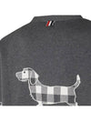 4-Bar V-Neck Hector Jacquard Cotton Cardigan Grey - THOM BROWNE - BALAAN 3