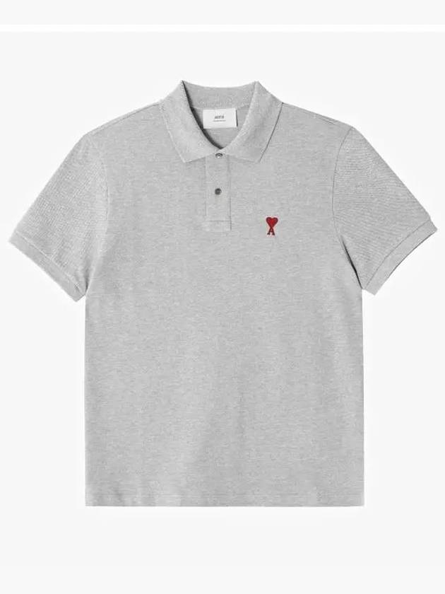 Men's Heart Logo Polo Shirt Grey - AMI - BALAAN 3