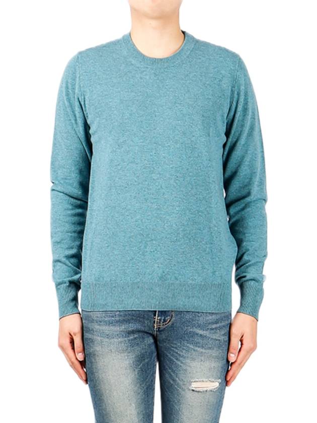 Men's Stitched Cashmere Wool Knit Top Blue - MAISON MARGIELA - BALAAN 1