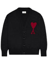 Heart Logo V Neck Wool Cardigan Black - AMI - BALAAN 4