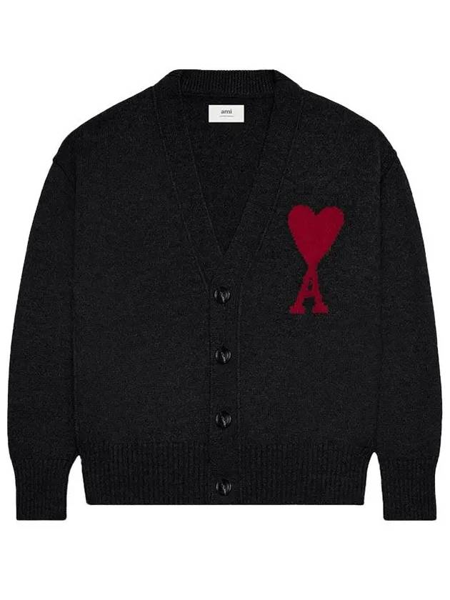 Heart Logo V Neck Wool Cardigan Black - AMI - BALAAN 4