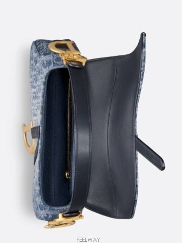 Saddle Strap Denim Oblique Jacquard Shoulder Bag Blue - DIOR - BALAAN 4