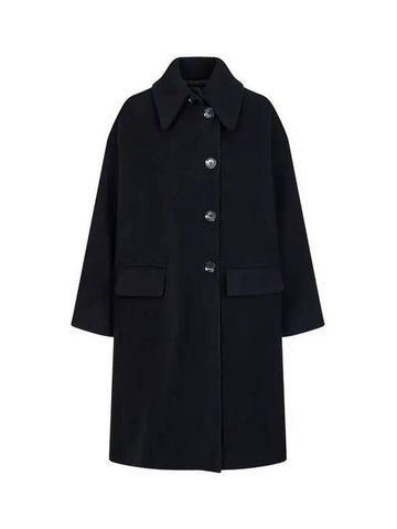 Women s Brushed Wool Button Up Collar Coat Black 270511 - EMPORIO ARMANI - BALAAN 1